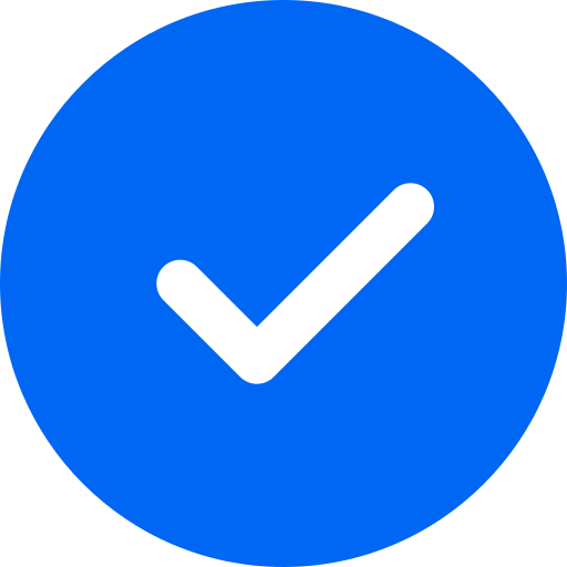 Icono de verificación en círculo azul, simboliza aprobación y confianza en el contenido.