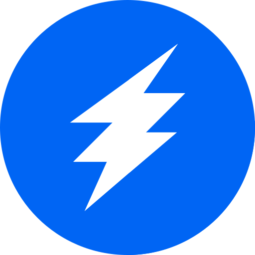Ícono de rayo en fondo azul, simbolizando velocidad y energía en el contenido digital.