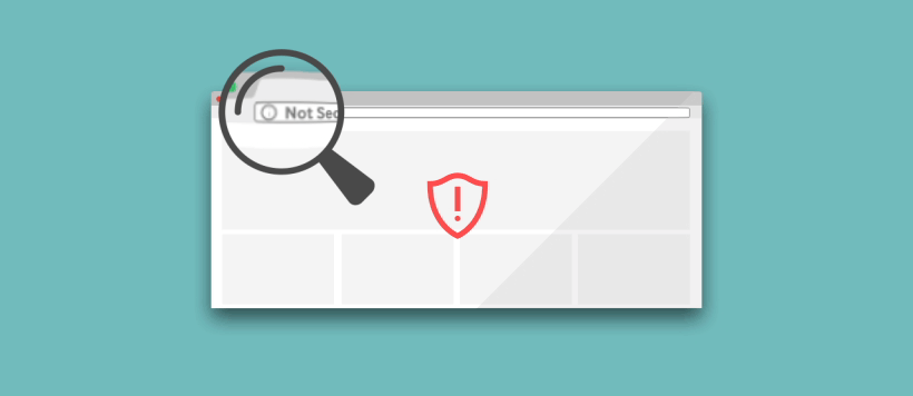 Icono de navegador con advertencia de seguridad y lupa, simbolizando problemas de HTTPS.