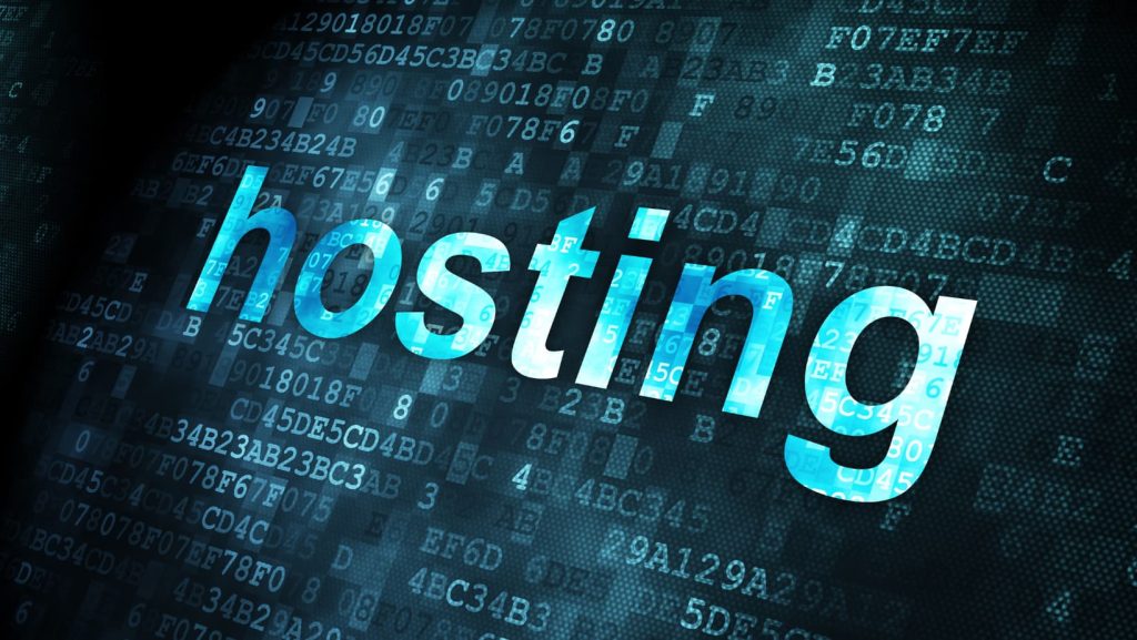 Texto ALT: Diseño gráfico sobre hosting con fondo de datos digitales en tonos azules.