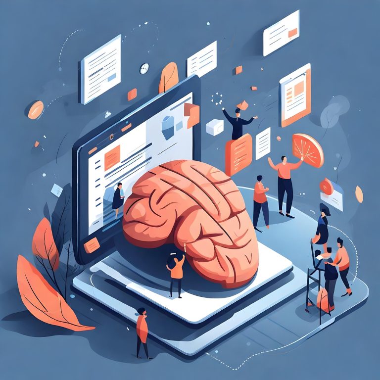 Ilustración de un cerebro sobre una tablet, representando el aprendizaje digital y la creatividad.