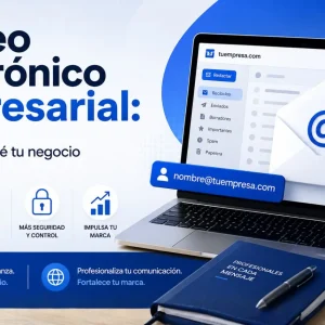 Correo electrónico empresarial en laptop profesional con entorno corporativo moderno